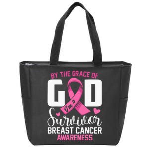 By The Grace God IM A Survivor Breast Cancer Survivor Zip Tote Bag