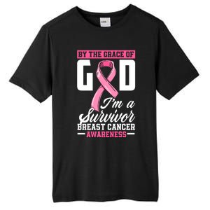 By The Grace God I'm A Survivor Breast Cancer Survivor Gift Tall Fusion ChromaSoft Performance T-Shirt