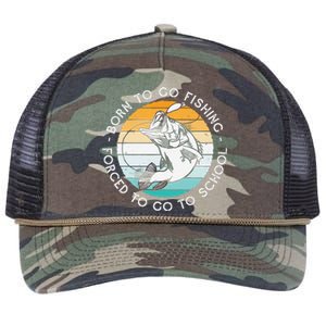 Born To Go Fishing Forced To Go To School Funny Fishing Retro Rope Trucker Hat Cap