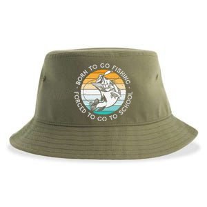 Born To Go Fishing Forced To Go To School Funny Fishing Sustainable Bucket Hat