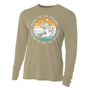 Born To Go Fishing Forced To Go To School Funny Fishing Cooling Performance Long Sleeve Crew