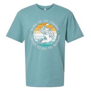 Born To Go Fishing Forced To Go To School Funny Fishing Sueded Cloud Jersey T-Shirt