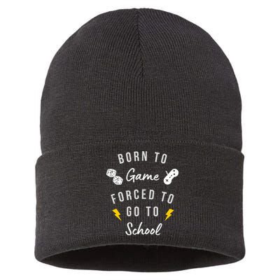 Born To Game Forced To Go To School Gamer Sustainable Knit Beanie
