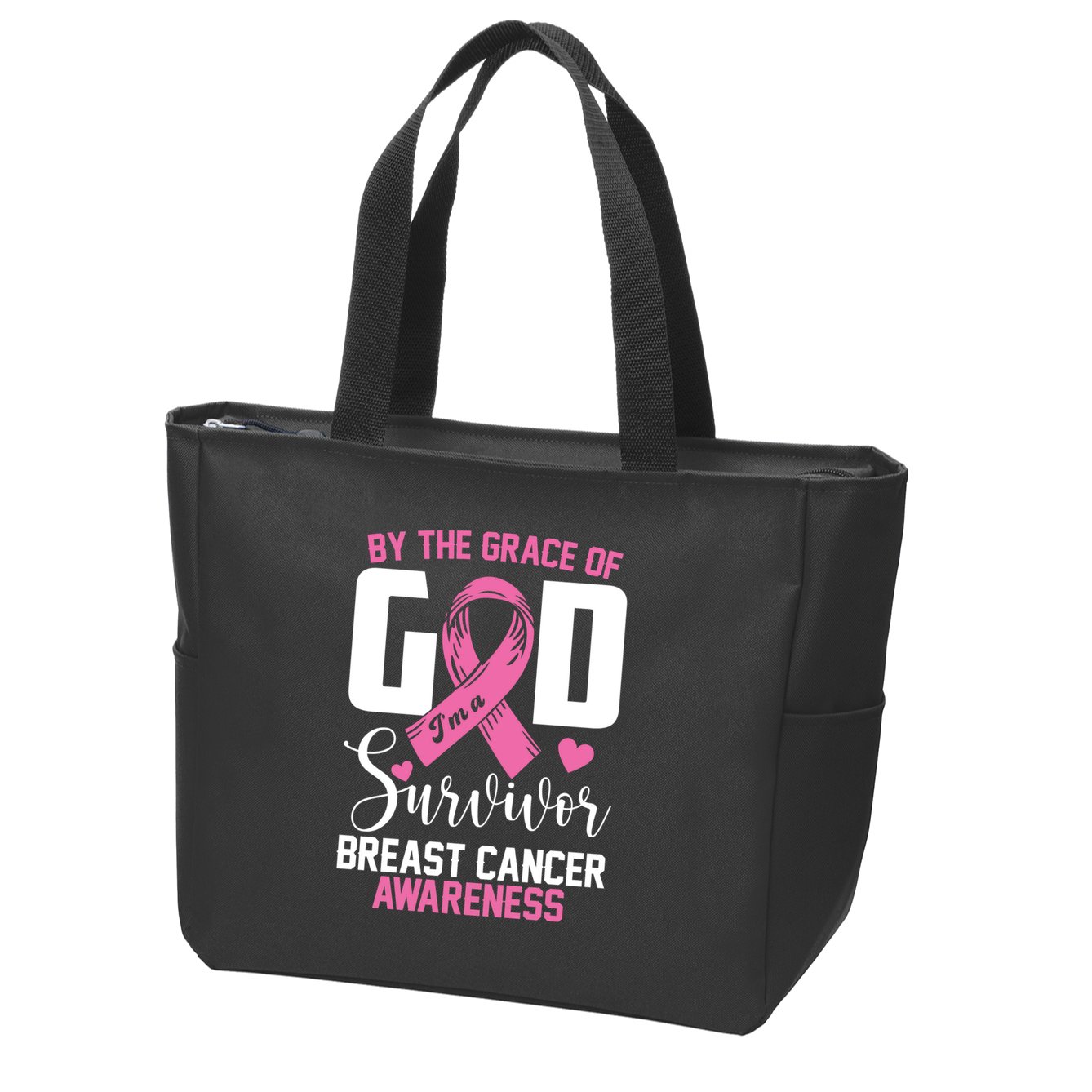 By The Grace God Im A Survivor Breast Cancer Awareness Zip Tote Bag