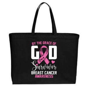 By The Grace God Im A Survivor Breast Cancer Awareness Cotton Canvas Jumbo Tote