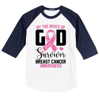 By The Grace God Im A Survivor Breast Cancer Awareness Baseball Sleeve Shirt