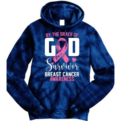 By The Grace God Im A Survivor Breast Cancer Awareness Tie Dye Hoodie