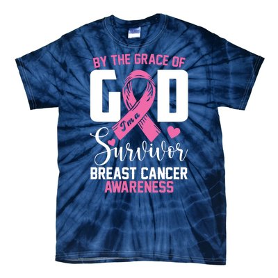 By The Grace God Im A Survivor Breast Cancer Awareness Tie-Dye T-Shirt