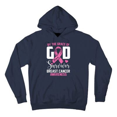 By The Grace God Im A Survivor Breast Cancer Awareness Tall Hoodie