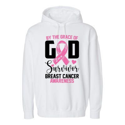 By The Grace God Im A Survivor Breast Cancer Awareness Garment-Dyed Fleece Hoodie