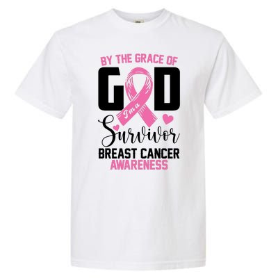 By The Grace God Im A Survivor Breast Cancer Awareness Garment-Dyed Heavyweight T-Shirt