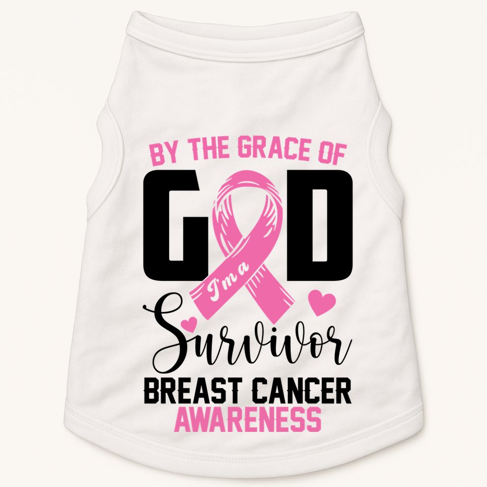 By The Grace God Im A Survivor Breast Cancer Awareness Doggie Tank