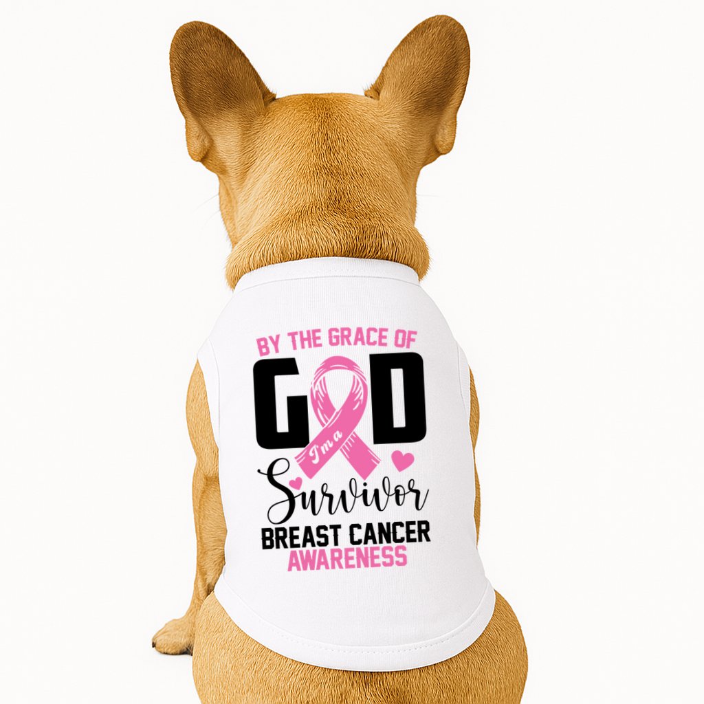 By The Grace God Im A Survivor Breast Cancer Awareness Doggie Tank