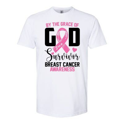 By The Grace God Im A Survivor Breast Cancer Awareness Softstyle CVC T-Shirt