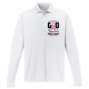 By The Grace God Im A Survivor Breast Cancer Awareness Performance Long Sleeve Polo