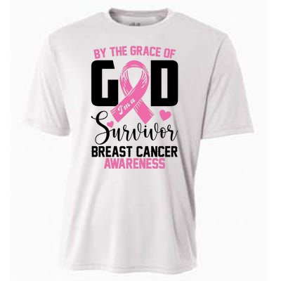 By The Grace God Im A Survivor Breast Cancer Awareness Cooling Performance Crew T-Shirt