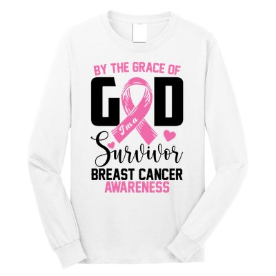 By The Grace God Im A Survivor Breast Cancer Awareness Long Sleeve Shirt