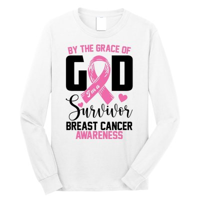 By The Grace God Im A Survivor Breast Cancer Awareness Long Sleeve Shirt