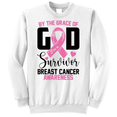 By The Grace God Im A Survivor Breast Cancer Awareness Sweatshirt