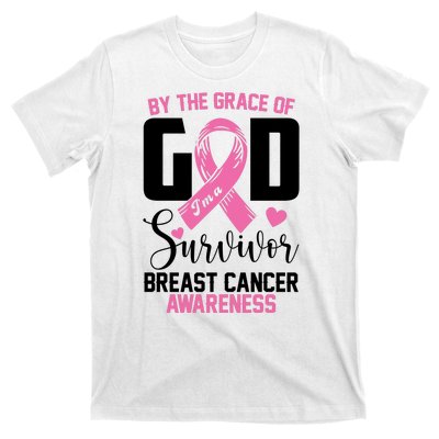 By The Grace God Im A Survivor Breast Cancer Awareness T-Shirt