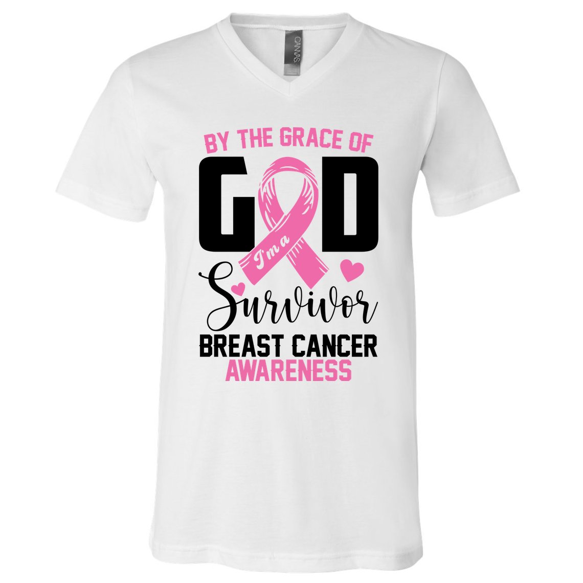 By The Grace God Im A Survivor Breast Cancer Awareness V-Neck T-Shirt