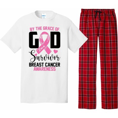 By The Grace God Im A Survivor Breast Cancer Awareness Pajama Set