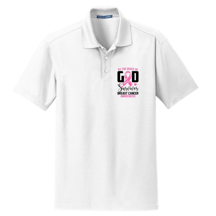 By The Grace God Im A Survivor Breast Cancer Awareness Dry Zone Grid Polo