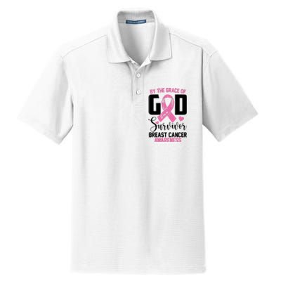 By The Grace God Im A Survivor Breast Cancer Awareness Dry Zone Grid Polo