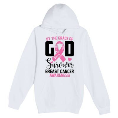 By The Grace God Im A Survivor Breast Cancer Awareness Premium Pullover Hoodie