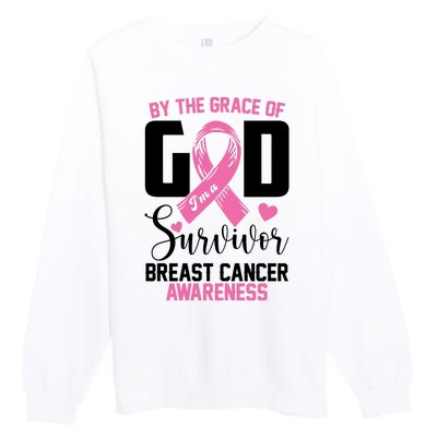 By The Grace God Im A Survivor Breast Cancer Awareness Premium Crewneck Sweatshirt