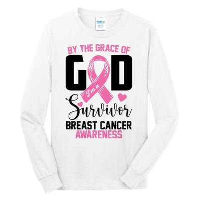 By The Grace God Im A Survivor Breast Cancer Awareness Tall Long Sleeve T-Shirt