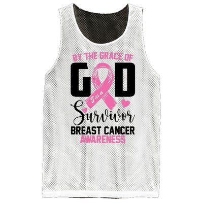 By The Grace God Im A Survivor Breast Cancer Awareness Mesh Reversible Basketball Jersey Tank