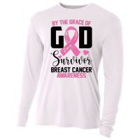 By The Grace God Im A Survivor Breast Cancer Awareness Cooling Performance Long Sleeve Crew