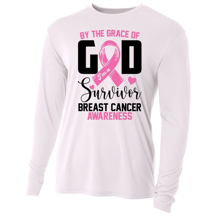 By The Grace God Im A Survivor Breast Cancer Awareness Cooling Performance Long Sleeve Crew