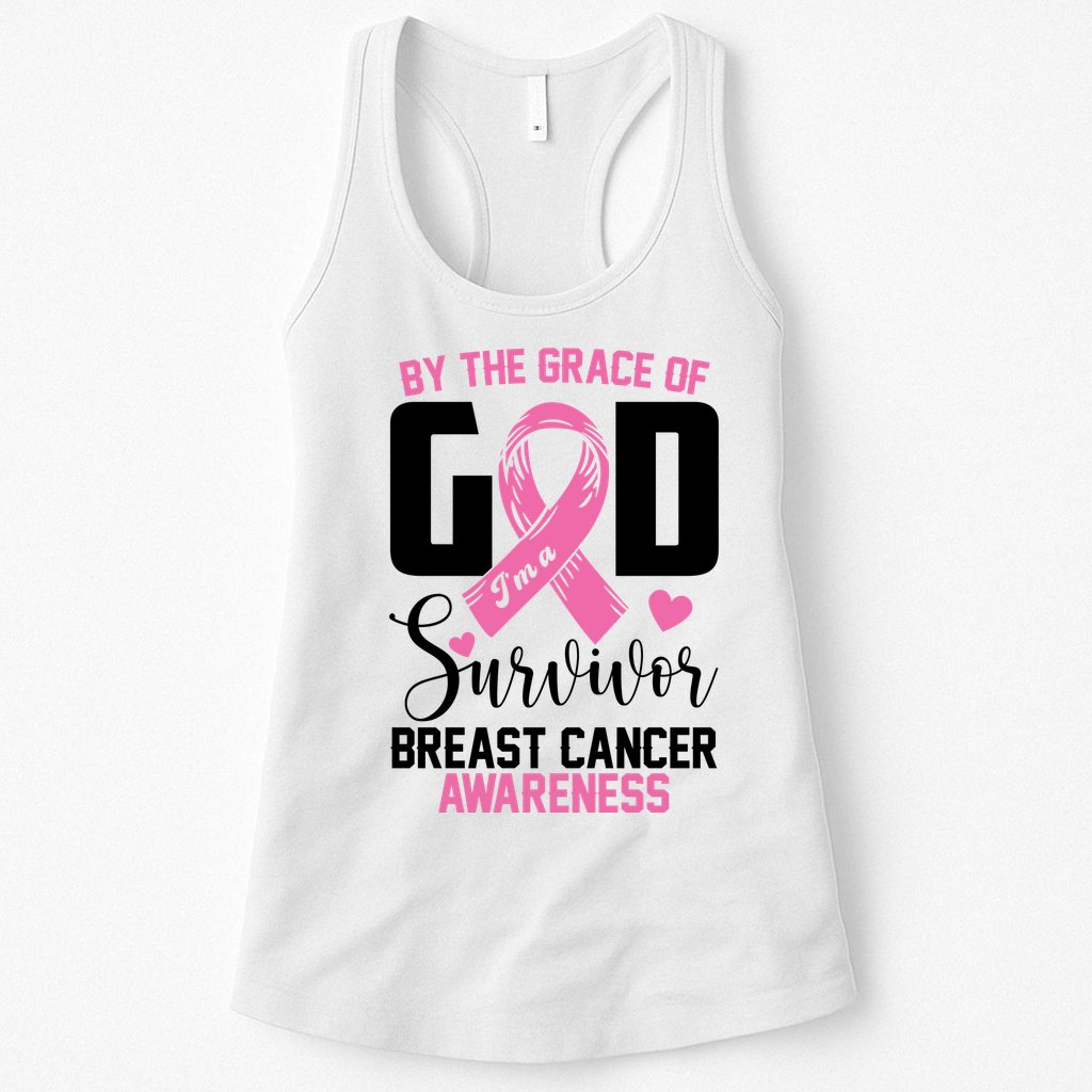 By The Grace God Im A Survivor Breast Cancer Awareness Womens Tank Top