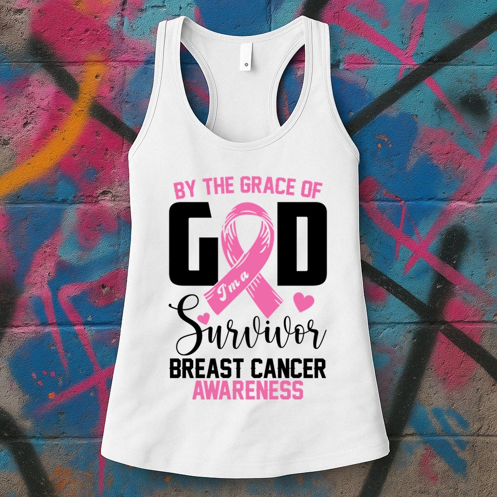 By The Grace God Im A Survivor Breast Cancer Awareness Womens Tank Top