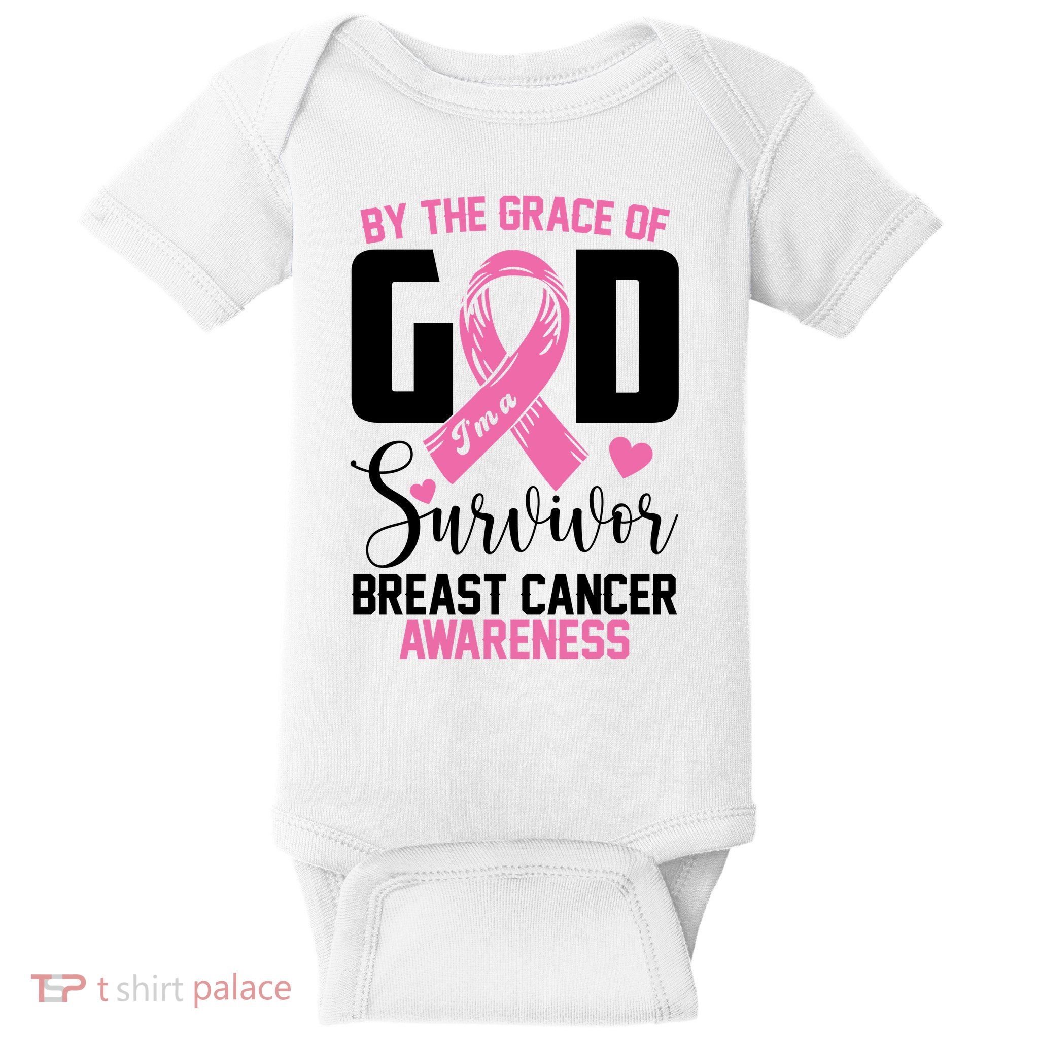 By The Grace God Im A Survivor Breast Cancer Awareness Baby Bodysuit