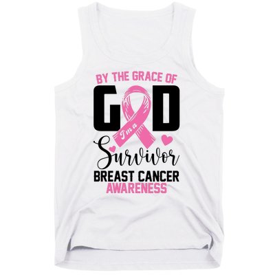 By The Grace God Im A Survivor Breast Cancer Awareness Tank Top