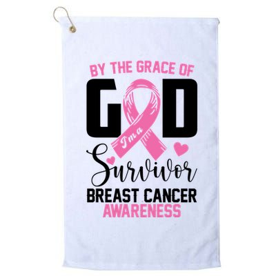 By The Grace God Im A Survivor Breast Cancer Awareness Golf Towel