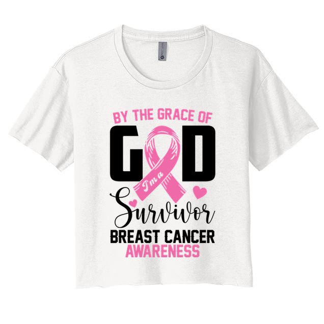 By The Grace God Im A Survivor Breast Cancer Awareness Crop Top