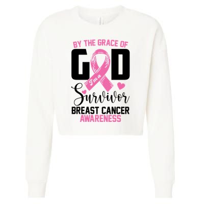 By The Grace God Im A Survivor Breast Cancer Awareness Cropped Pullover Crew