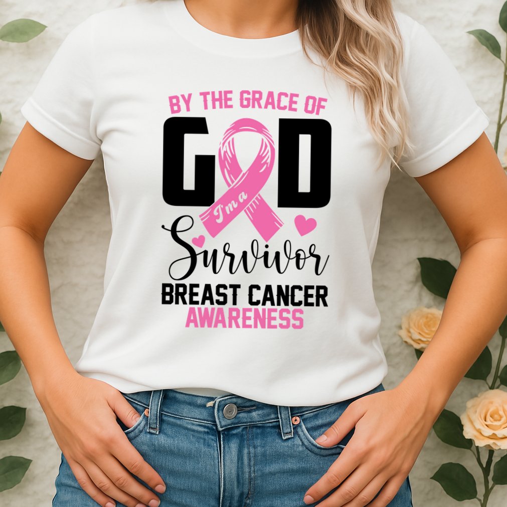 By The Grace God Im A Survivor Breast Cancer Awareness Womens T-Shirt