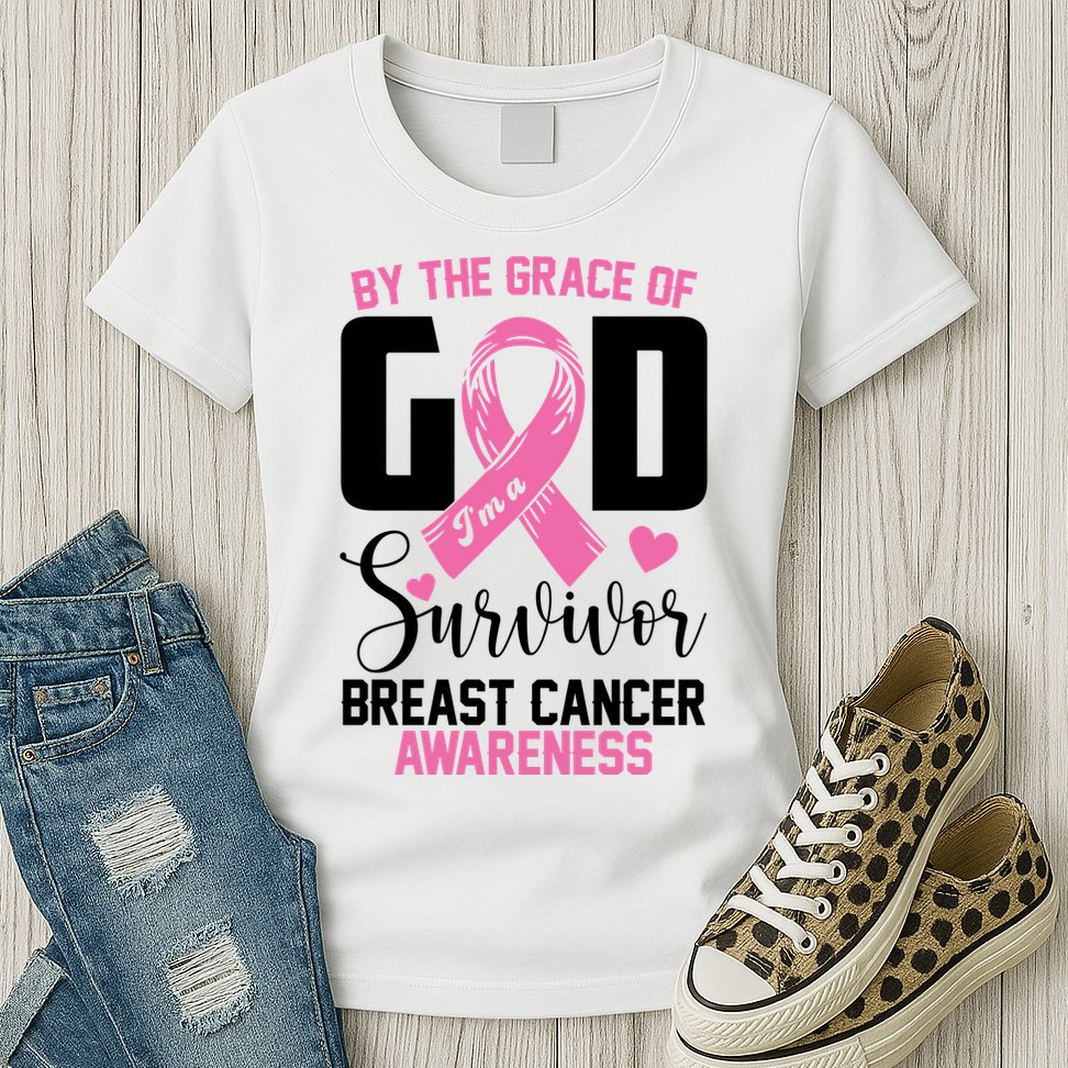 By The Grace God Im A Survivor Breast Cancer Awareness Womens T-Shirt