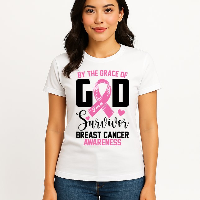 By The Grace God Im A Survivor Breast Cancer Awareness Womens T-Shirt