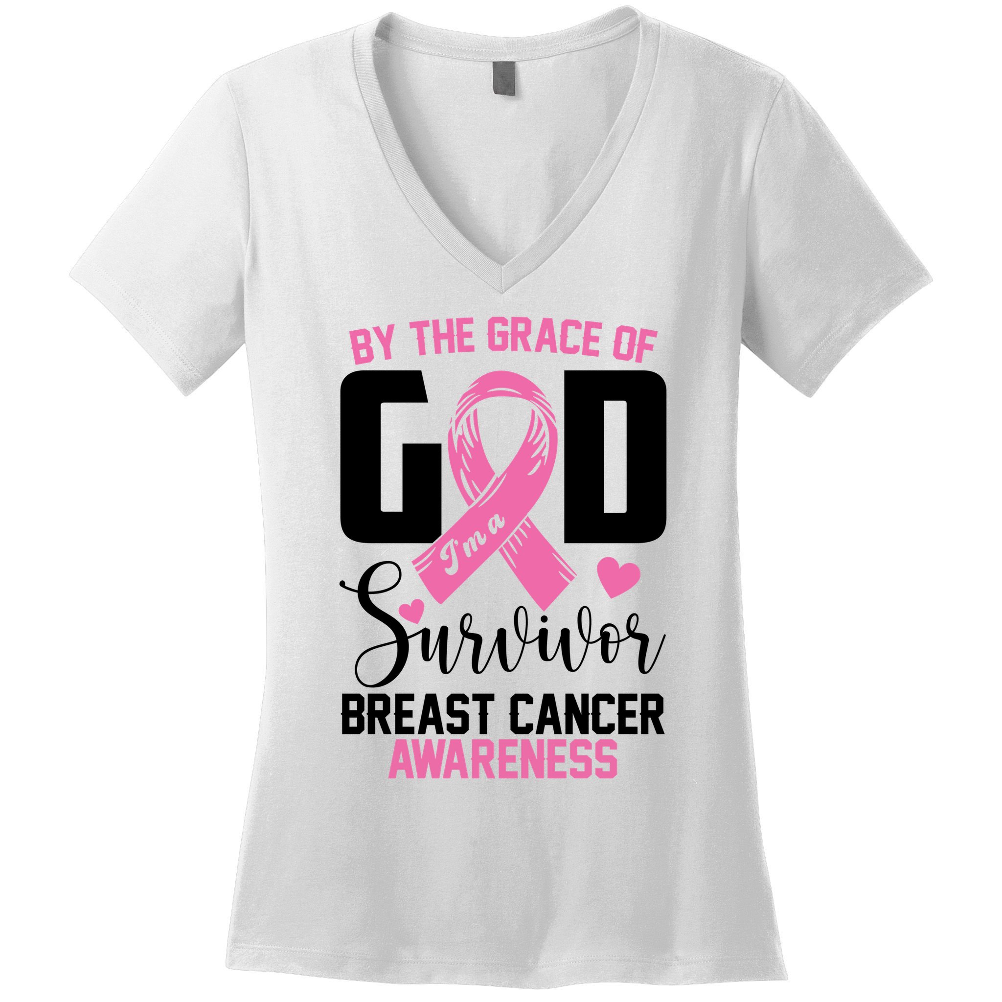 By The Grace God Im A Survivor Breast Cancer Awareness Women's V-Neck T-Shirt