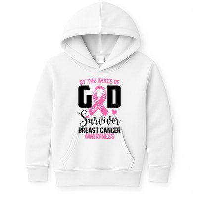 By The Grace God Im A Survivor Breast Cancer Awareness Kids Hoodie
