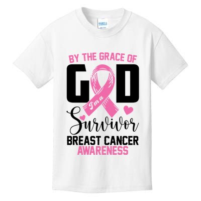 By The Grace God Im A Survivor Breast Cancer Awareness Kids T-Shirt