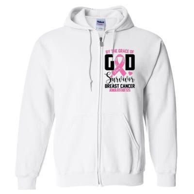 By The Grace God Im A Survivor Breast Cancer Awareness Full Zip Hoodie