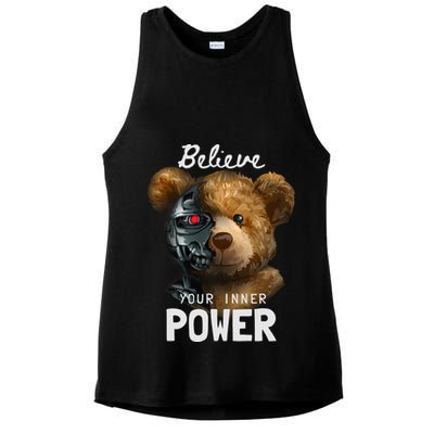 Bear Toy Half Robot Ladies PosiCharge Tri-Blend Wicking Tank
