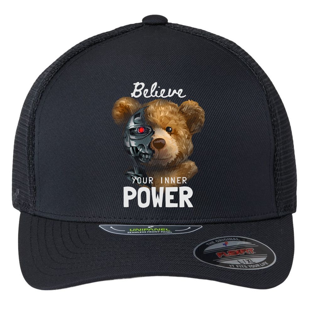 Bear Toy Half Robot Flexfit Unipanel Trucker Cap